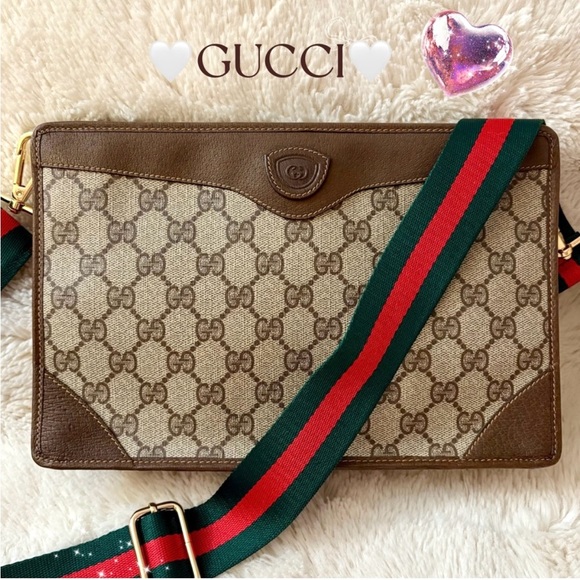 ✨🌸Auth🌸✨VTG GUCCI Monogram Clutch Supreme Web Interlock Ophidia Sherryline - Picture 1 of 17